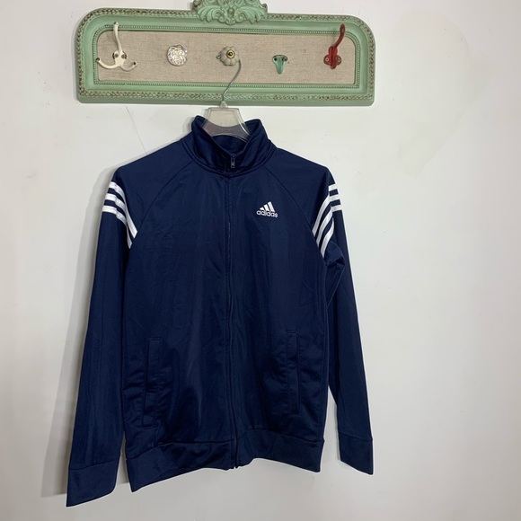 Adidas Navy blue Kids Large Zip Track Jacket w/ pockets athletic gear boy - Picture 1 of 8